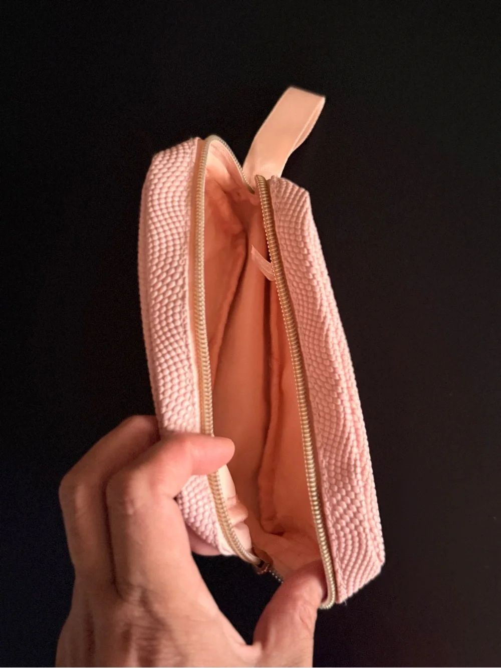 MAC Cosmetics Blush Pink Textured Wristlet Pouch with Gold Logo